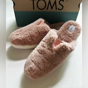 Toms Fluff Slippers Alpargata Mallow Mule Pink Rose Smoke Faux Fur Women NEW 9.5